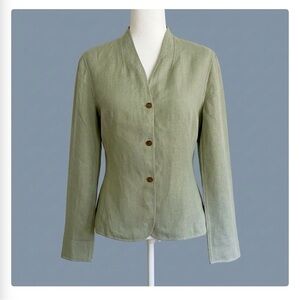 Vintage Anne Klein Linen Jacket – Sage Green Tailored Classic Top + Bonus Scarf
